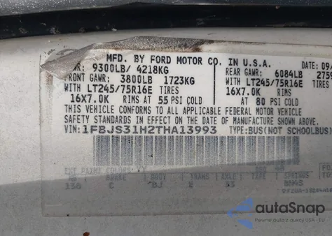 1996 Ford Econoline E350 Super Duty from USA, damaged, VIN 1FBJS31H2THA13993